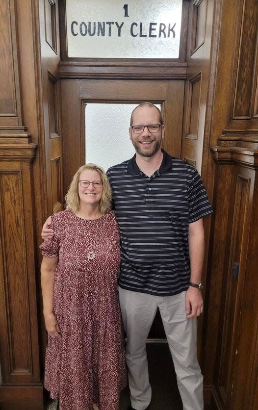 Hillsdale County Clerk Marney Kast and Chief Deputy Clerk Abe Dane are pictured. Kast has announced she will not seek re-election in 2024 and has endorsed Dane, who is running for the clerk position.