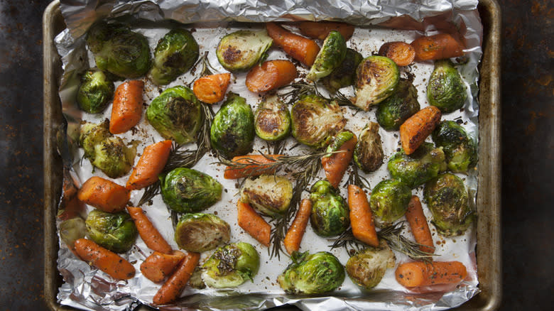 roasted carrots and brussels sprouts 