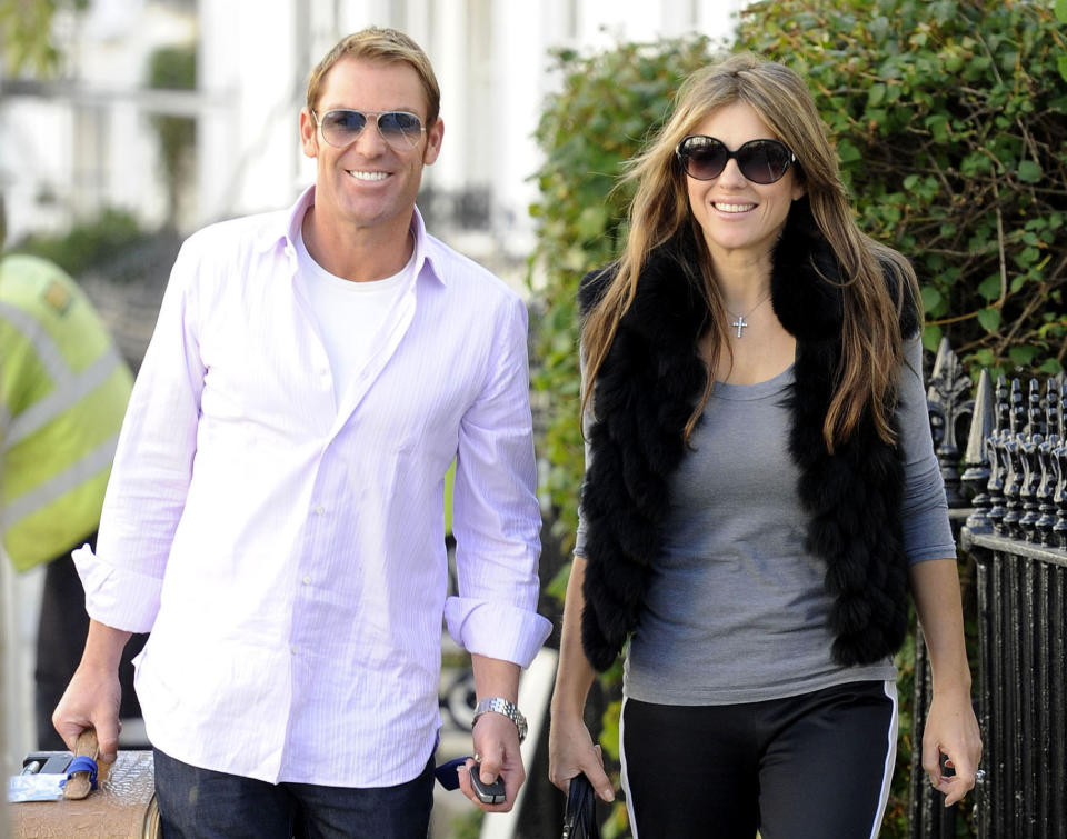 Liz Hurley and Shane Warne dated for several years in mid-2010 (AP)