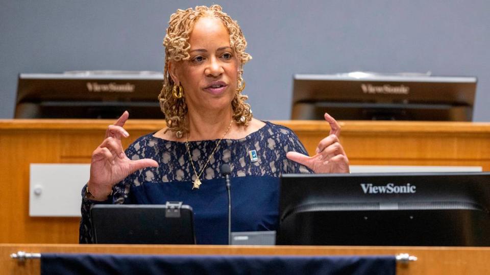 Durham Mayor Elaine O’Neal delivers her ‘State of the City Address’ on Monday, April 18, 2022 at City Hall in Durham, N.C.