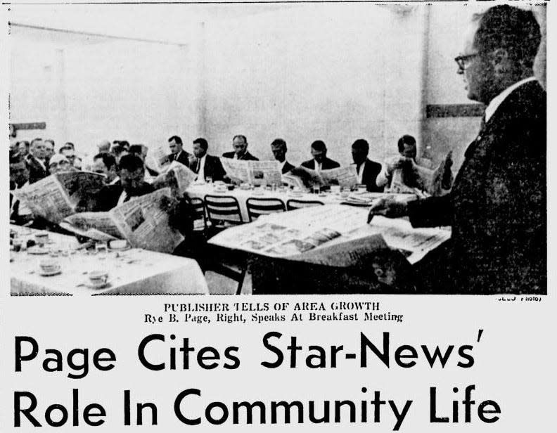 StarNews publisher Rye Page Jr. speaks to the Wilmington Chamber of Commerce during National Newspaper week in 1965. Rinaldo B. “Rye” Page Jr.’s family bought the newspaper in 1927 and Page Jr. took over in 1955 after his father’s death.