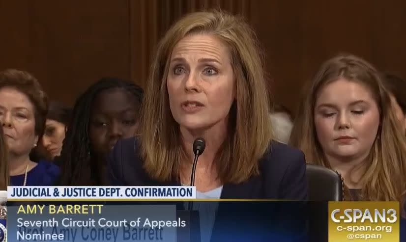 Abortion rights groups and LGBTQ rights groups tried, unsuccessfully, to sink Amy Coney Barrett's nomination. (Photo: CSPAN)