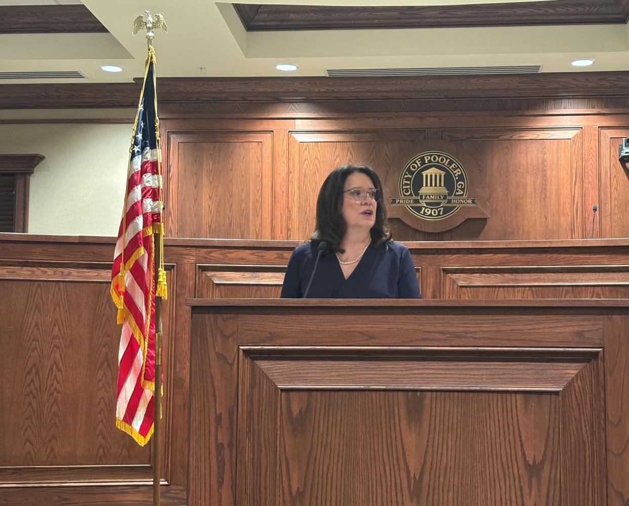 Karen Williams, the new mayor of Pooler, during her inauguration speech.