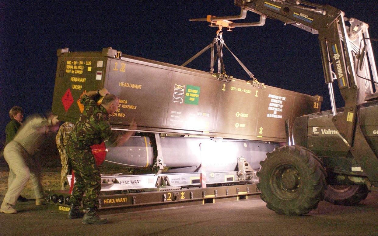 A Storm Shadow missile being prepared for loading during RAF operations in Iraq in 2003