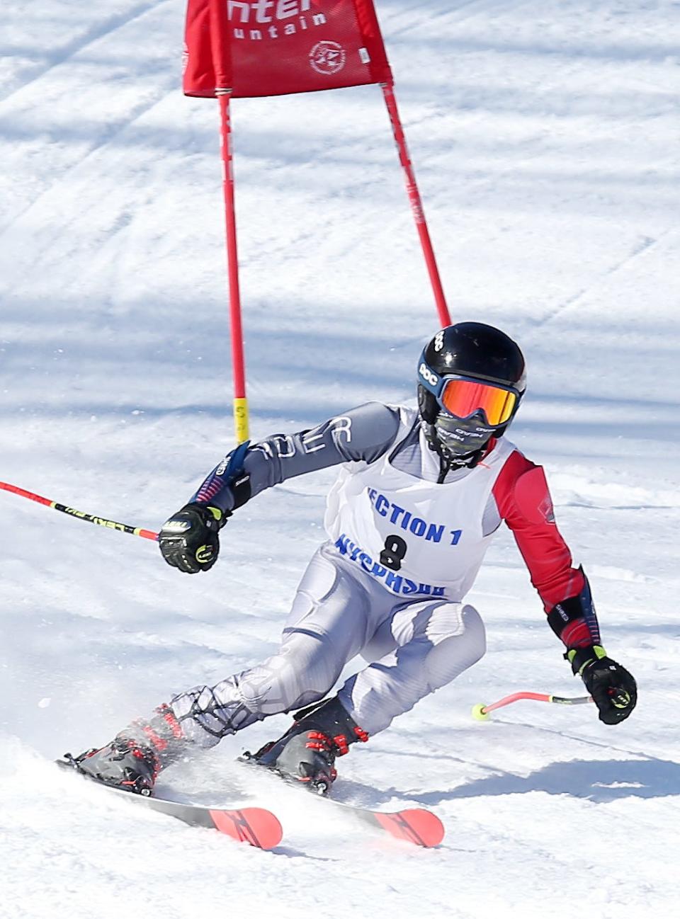 Brewster's Lucas Crivelli competes in the Section 1 skiing championships at Hunter Mountain Feb. 14, 2023. Crivelli, a freshman, won the boys Skimeister. 