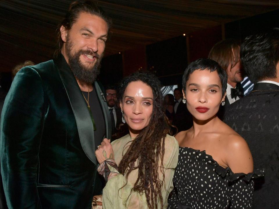 Jason Momoa, Lisa Bonet, and Zoë Kravitz attend The 2020 InStyle And Warner Bros. 77th Annual Golden Globe Awards Post-Party at The Beverly Hilton Hotel on January 05, 2020 in Beverly Hills, California.