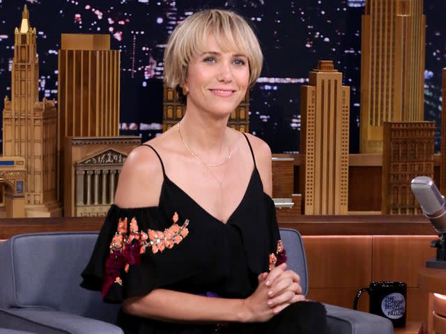 <p>Andrew Lipovsky/NBCU Photo Bank/NBCUniversal/Getty</p> Kristin Wiig during an interview on 'The Tonight Show Starring Jimmy Fallon' on June 28, 2017.