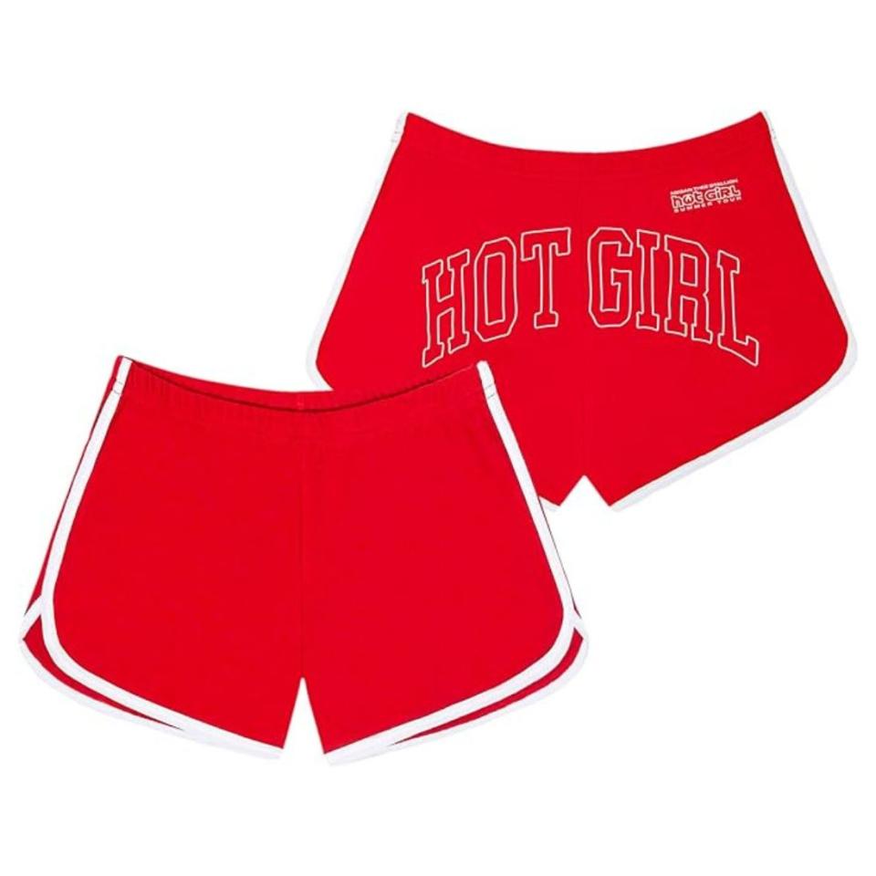 red and white megan thee stallion shorts