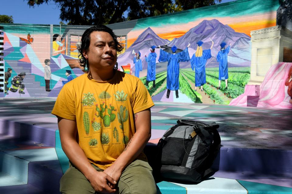 Sergio Solis, of Oxnard, visits the outdoor amphitheater at Oxnard College on Sept. 26. Solis, who left college for nearly three years, is studying anthropology.