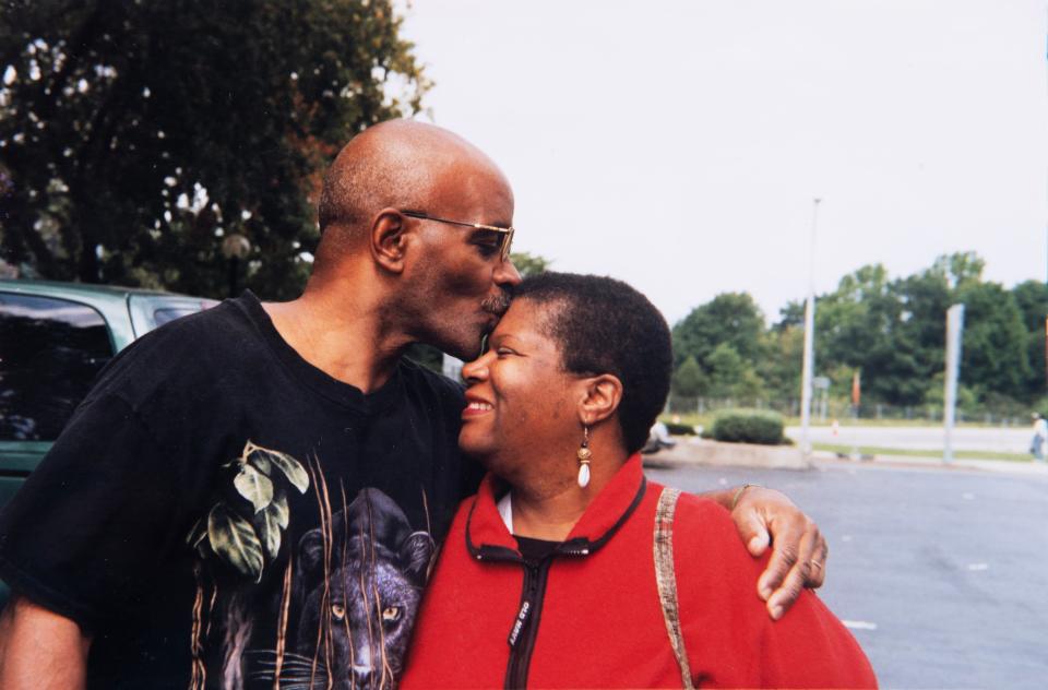 Ronald Golden of Camden kisses his late wife Patricia Golden during a visit to Niagara Falls in 1995.