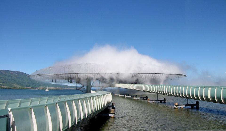 The 2002 Blur Building was an ephemeral cloud of water vapor over a lake in Switzerland.