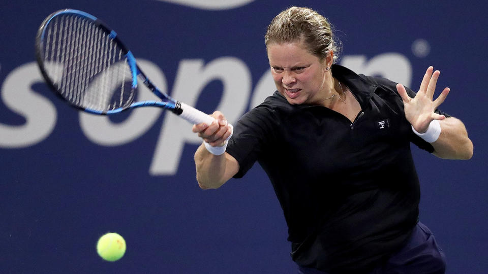 Kim Clijsters is seen here hitting a forehand in her opening round loss at the US Open.