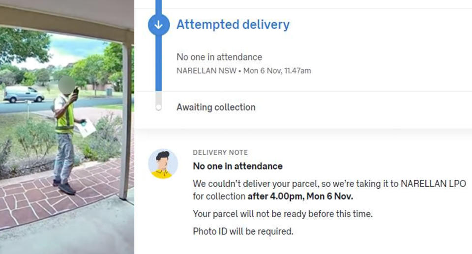 The postie takes a pictures of the house during his parcel delivery, with the 'attempted delivery' notification popping up on the resident's phone later (right). 