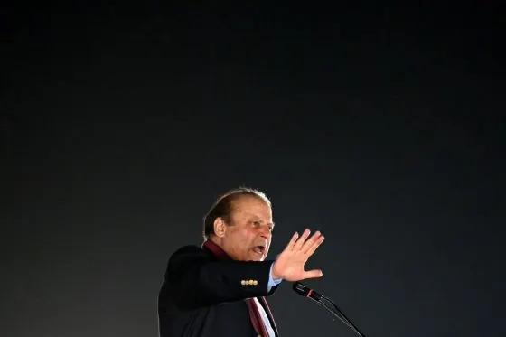 Pakistan's former Prime Minister Nawaz Sharif addresses his supporters in Lahore on Oct. 21, 2023.<span class="copyright">Aamir Qureshi—AFP/Getty Images</span>