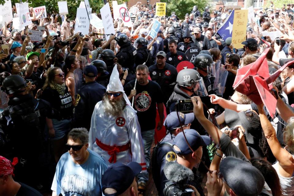 A member of the KKK at the neo-Nazi rally. (REUTERS)