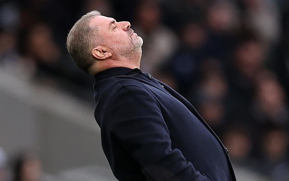 Ange Postecoglou, manager of Tottenham Hotspur, reacts during the Premier League match with Wolverhampton Wanderers