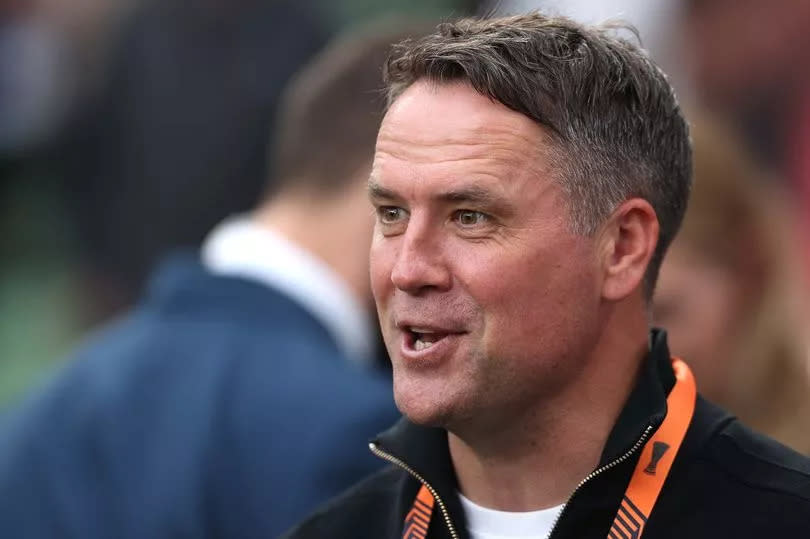 DUBLIN, IRELAND - MAY 22: Michael Owen watches on during the UEFA Europa League 2023/24 final match between Atalanta BC and Bayer 04 Leverkusen at Dublin Arena on May 22, 2024 in Dublin, Ireland.