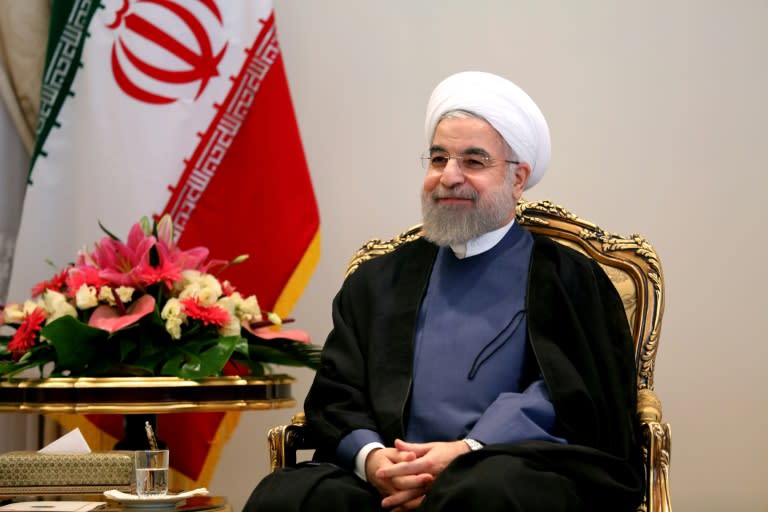 Iranian President Hassan Rouhani smiles during a meeting with German Economy and Energy Minister Sigmar Gabriel (unseen) in Tehran on July 20, 2015