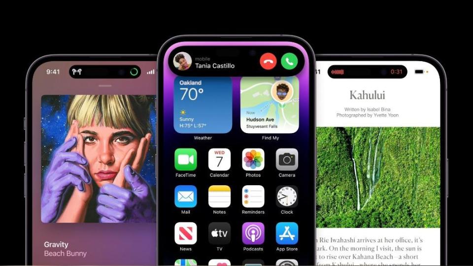 蘋果iPhone 14 Pro的動態島設計收到不少好評。（圖／翻攝自蘋果官網）
