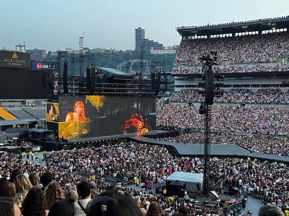 Taylor Swift performs in summer 2023 in front of a record-setting 73,117 fans at Acrisure Stadium in downtown Pittsburgh.