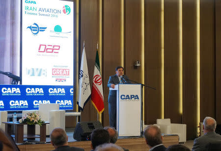 IranÕs Roads and Urban Development Minister Abbas Akhoundi speaks to foreign investors at the CAPA Iran Aviation Summit in Tehran, Iran, September 18, 2016. REUTERS/Tim Hepher
