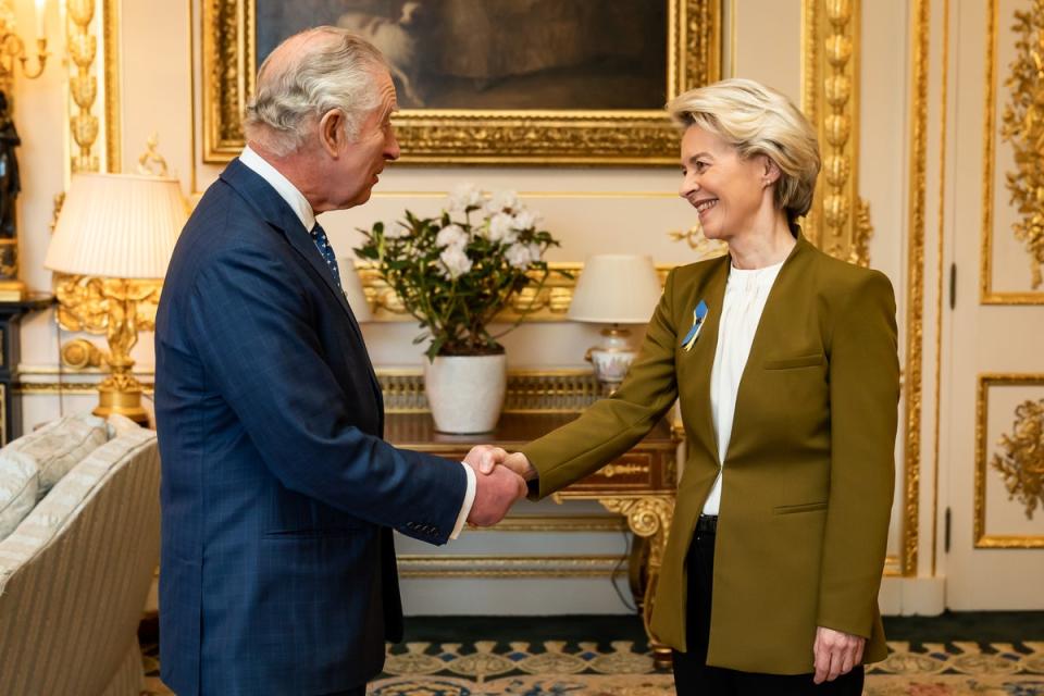 King Charles III receives European Commission president Ursula von der Leyen during an audience at Windsor Castle on February 27, 2023 (Getty Images)