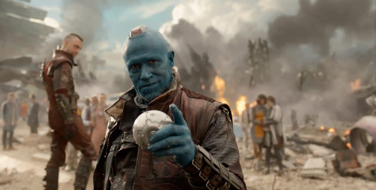 Yondu (Michael Rooker) felt betrayed by the kid he raised, Star-Lord, when Star-Lord tried to steal the orb from him. (Photo: Film Frame Marvel)