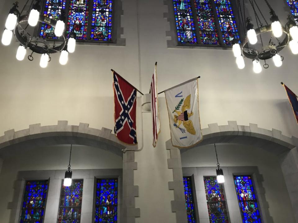 The Confederate Naval flag hangs in The Citadel (public domain)