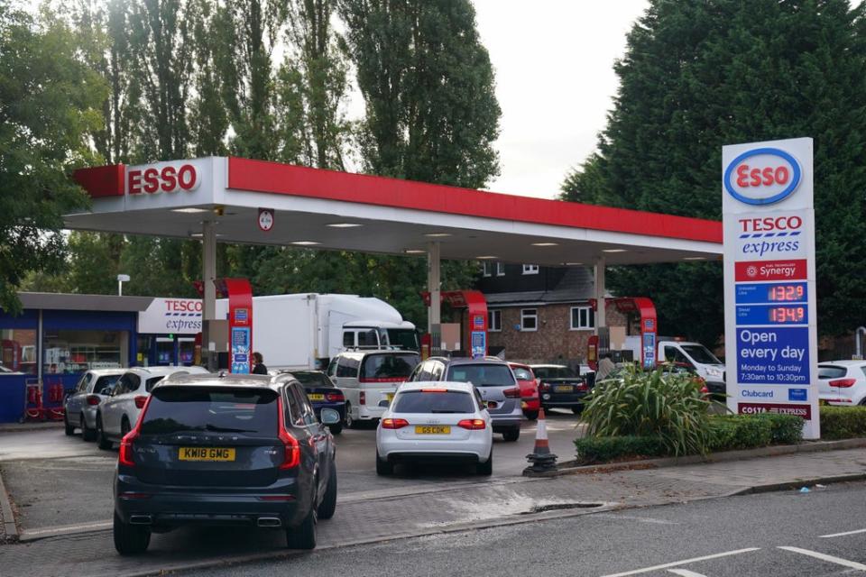 Long queues have continued at petrol stations, despite reports the situation is easing (Jacob King/PA) (PA Wire)