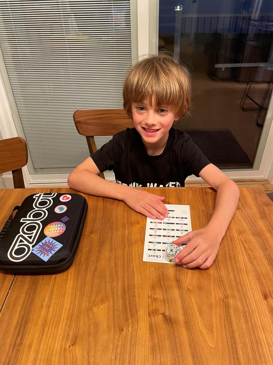 Declan DiGioia, a student in Tecumseh Early Learning Center STEM teacher Amanda Spohn's class, enjoys coding. He said he has learned how to code a path and that his favorite thing about the OzoBot is that it is little and it lights up.
