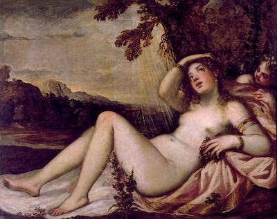 Un cuadro de Danaë, mostrando la lluvia dorada sobre ella, de Andrea Schiavone (1522-1563). De la colección del Museo di Capodimonte, Nápoles. <a href="https://www.gettyimages.com/detail/news-photo/danae-mid-of-16th-cen-found-in-the-collection-of-museo-di-news-photo/1155650935?phrase=danae&adppopup=true" rel="nofollow noopener" target="_blank" data-ylk="slk:Fine Art Images/Heritage Images via Getty Images;elm:context_link;itc:0;sec:content-canvas" class="link ">Fine Art Images/Heritage Images via Getty Images</a>