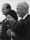 <p>Queen Elizabeth and Prince Philip made their <a href="https://www.politico.com/story/2013/10/queen-elizabeth-makes-first-visit-to-us-oct-17-1958-098407" rel="nofollow noopener" target="_blank" data-ylk="slk:first state visit" class="link ">first state visit</a> to the United States in October 1958. President Eisenhower was the first serving president to host the royal during her reign. </p>
