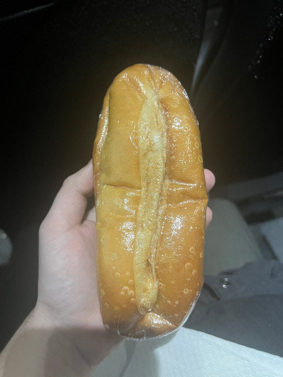 sandwich in plastic wrap on greyhound bus
