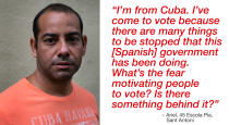 <p>“I’m from Cuba. I’ve come to vote because there are many things to be stopped that this [Spanish] government has been doing. What’s the fear motivating people to vote? Is there something behind it?” (Photograph by Jose Colon/ MeMo for Yahoo News) </p>