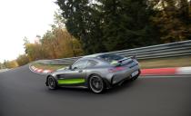 <p>The GT R shown here is finished in matte gray with a lime-green stripe package, but the stripes can also be had in matte gray or deleted entirely.</p>