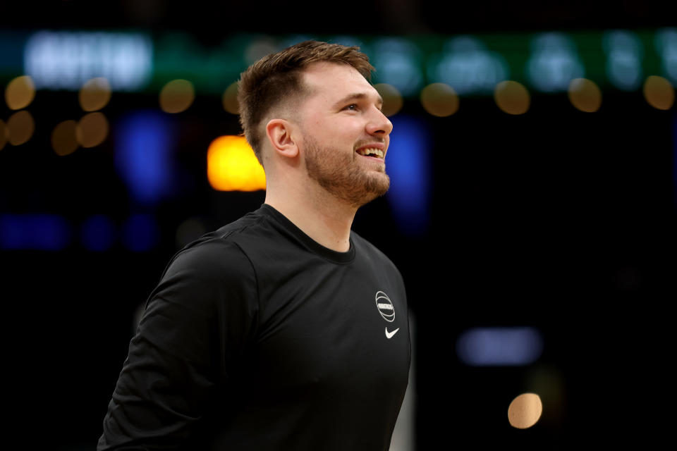 BOSTON, MASSACHUSETTS - JUNE 06: Luka Doncic #77 of the Dallas Mavericks warms up prior to Game One of the 2024 NBA Finals against the Boston Celtics at TD Garden on June 06, 2024 in Boston, Massachusetts. NOTE TO USER: User expressly acknowledges and agrees that, by downloading and or using this photograph, User is consenting to the terms and conditions of the Getty Images License Agreement. (Photo by Adam Glanzman/Getty Images)