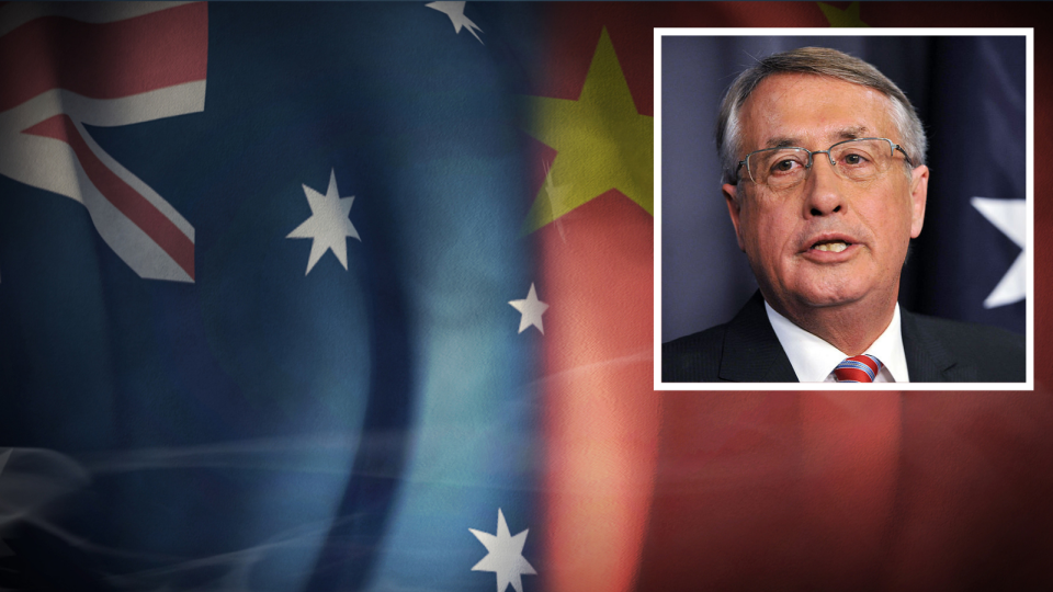 Australian flag, Chinese flag, Wayne Swan.