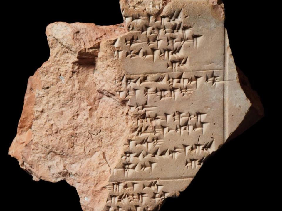 Fragment of a Hittite festival text in cuneiform script found in the Hittite capital, Hatussa/Bogazkoy, this year (Archive of the Bogazkoy Mission/Daniel Schwemerg)