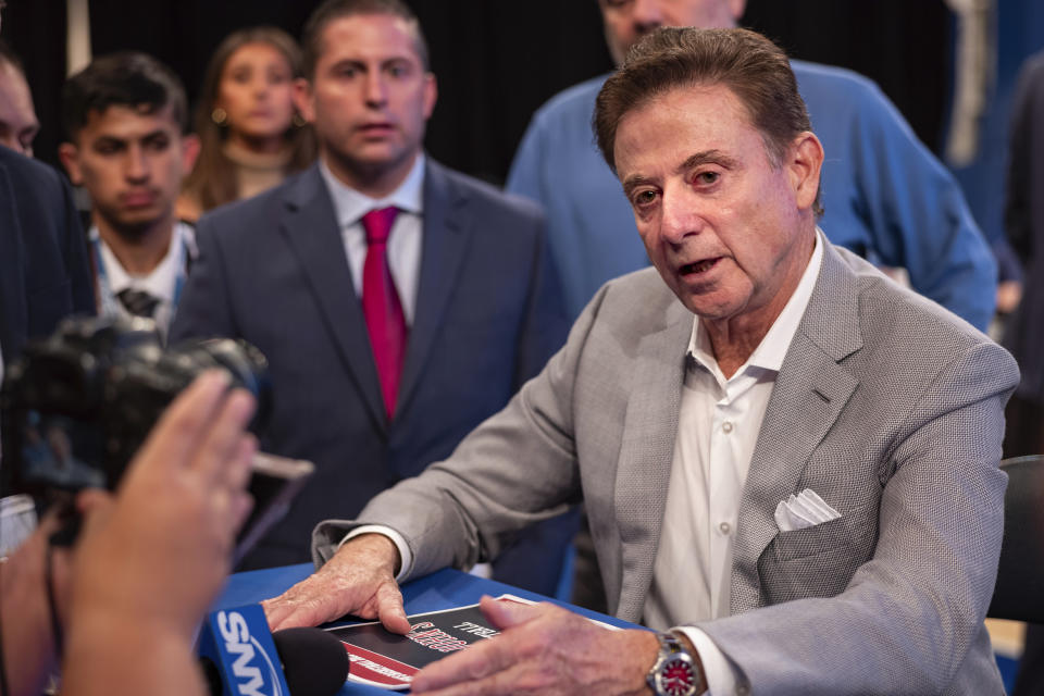 St. John's coach Rick Pitino speaks during the Big East NCAA college basketball media day, Tuesday, Oct. 24, 2023, at Madison Square Garden in New York. (AP Photo/Craig Ruttle)