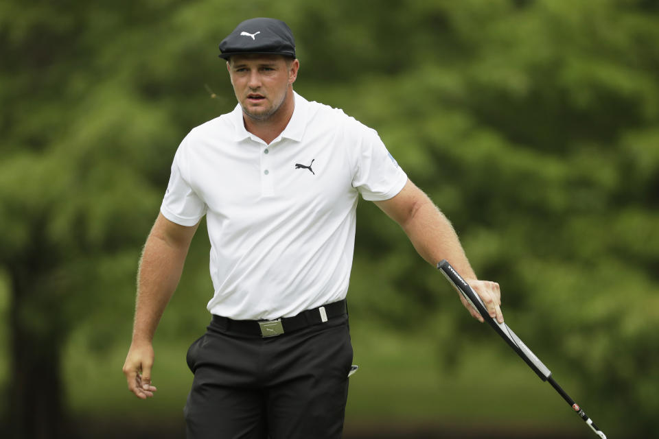 Bryson DeChambeau walks on the 10th green during the first round of the World Golf Championship-FedEx St. Jude Invitational Thursday, July 30, 2020, in Memphis, Tenn. (AP Photo/Mark Humphrey)