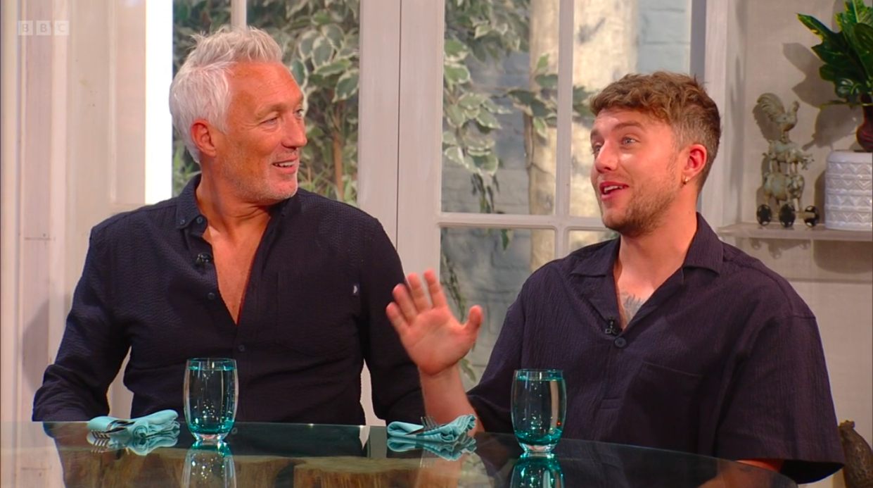 Martin Kemp and his son Roman Kemp on Saturday Kitchen Live. (BBC screenshot)