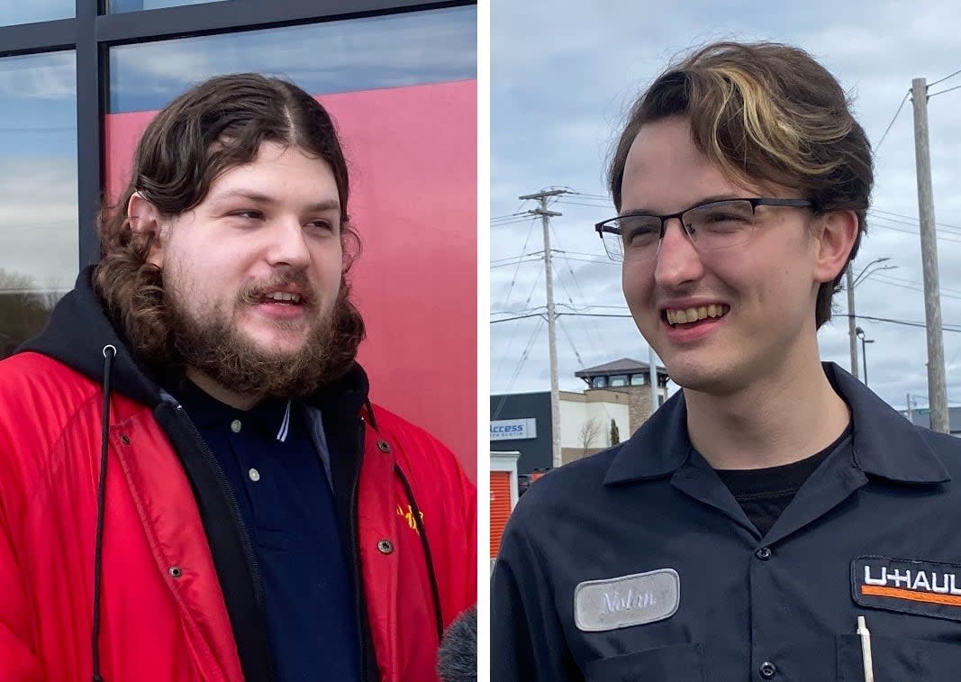 Clay Bowser, left, and Nolan Greenough have registered as unofficial candidates for mayor in the upcoming Halifax municipal election. Official nominations will happen in September. (Brian MacKay/CBC - image credit)