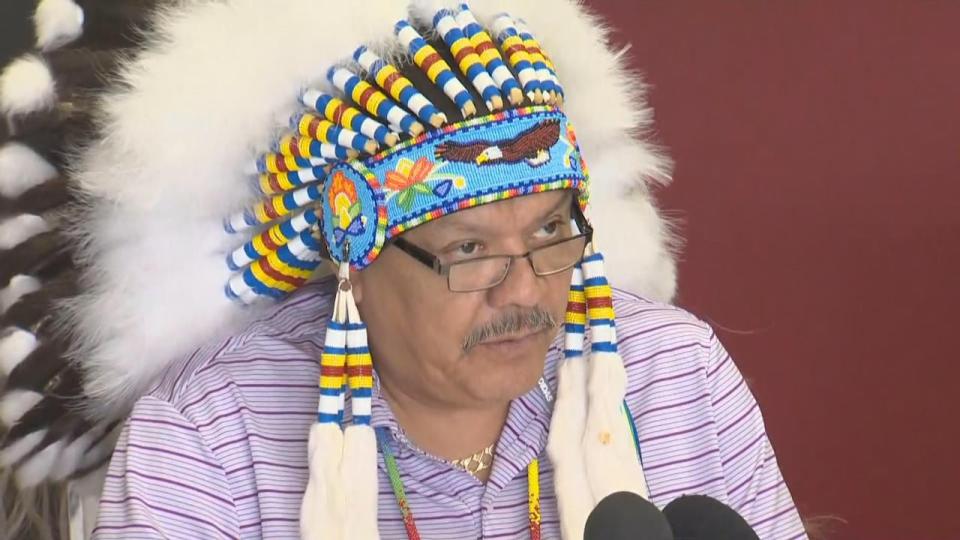 Assembly of Manitoba Chiefs Deputy Grand Chief Cornell McLean speaks at a news conference in Winnipeg on Thursday. AMC and other plaintiffs have filed a $1 billion lawsuit against the Manitoba government on behalf of children in care, their families and First Nation communities.
