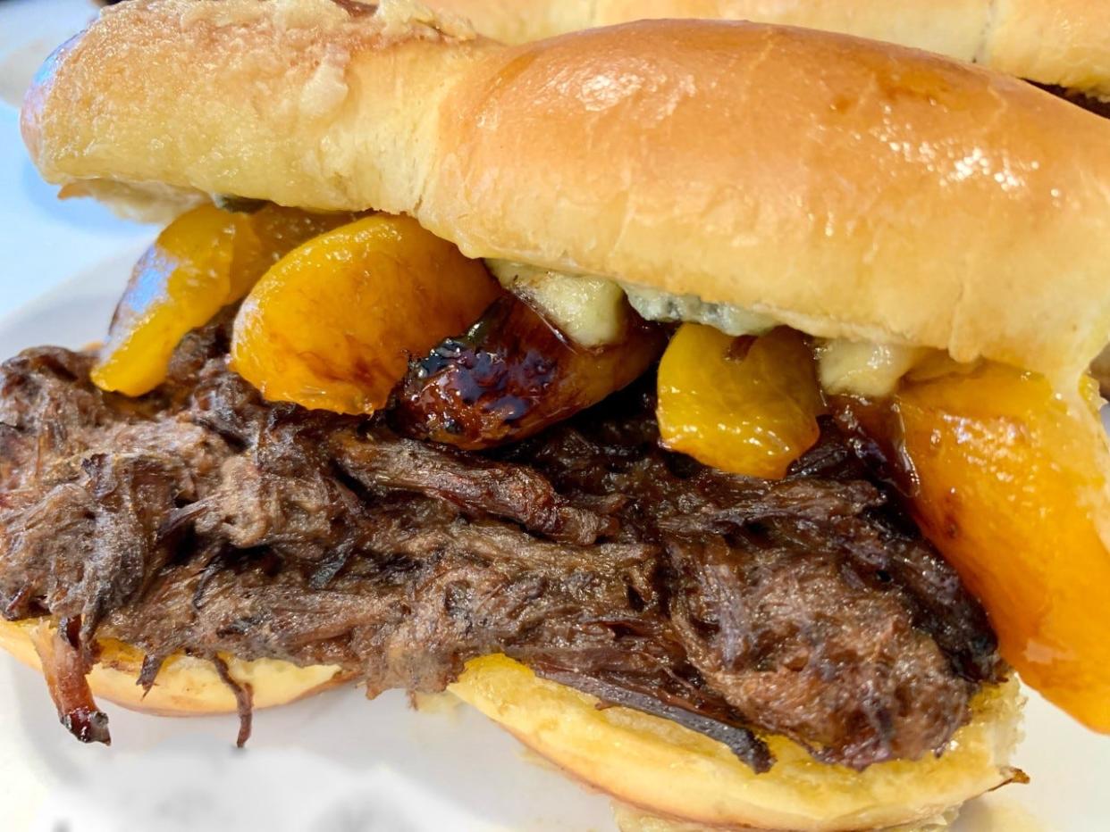 Bourbon peach short rib sliders are part of MOXIE's new lunch service.