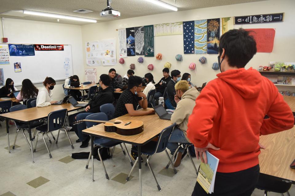 Teacher Cameron Chien instructs students in his Japanese class at North Salinas High School.