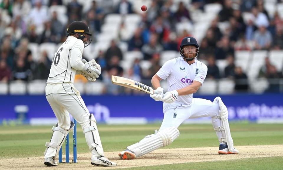 Jonny Bairstow plays a sweep shot on the fifth day of England’s Test against New Zealand at Headingley