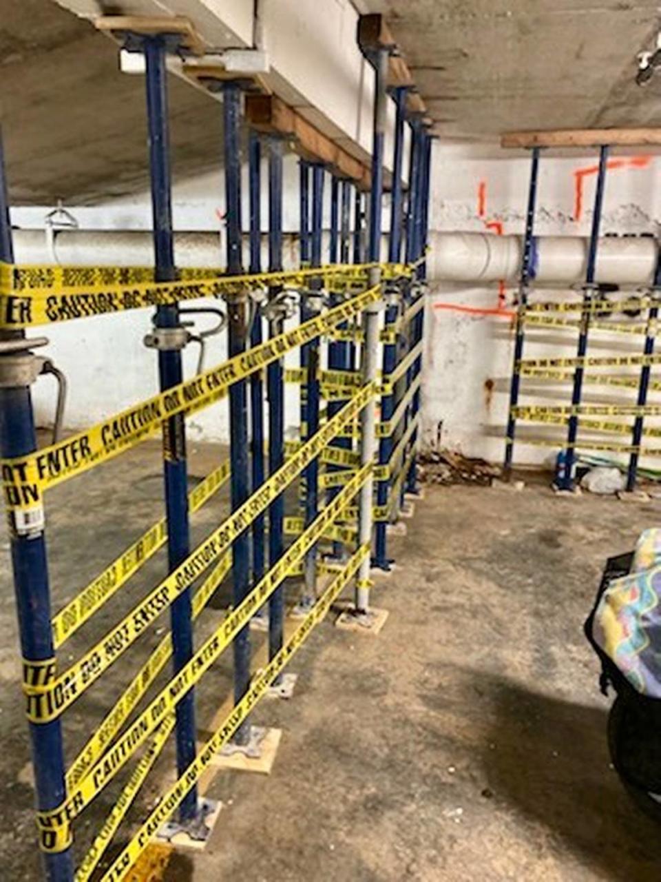 Port Royale Condo owner Marash Markaj took this photo of the shoring that was done Wednesday, July 14, to support an area that needed concrete repairs in the building’s basement garage.