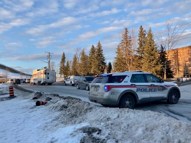 York Regional Police say they were called to the area of Teston Road at Rodinea Road on Feb. 25 at around 8 a.m. where they found Gus Kouboules' body.  (Mehrdad Nazarahari/CBC - image credit)