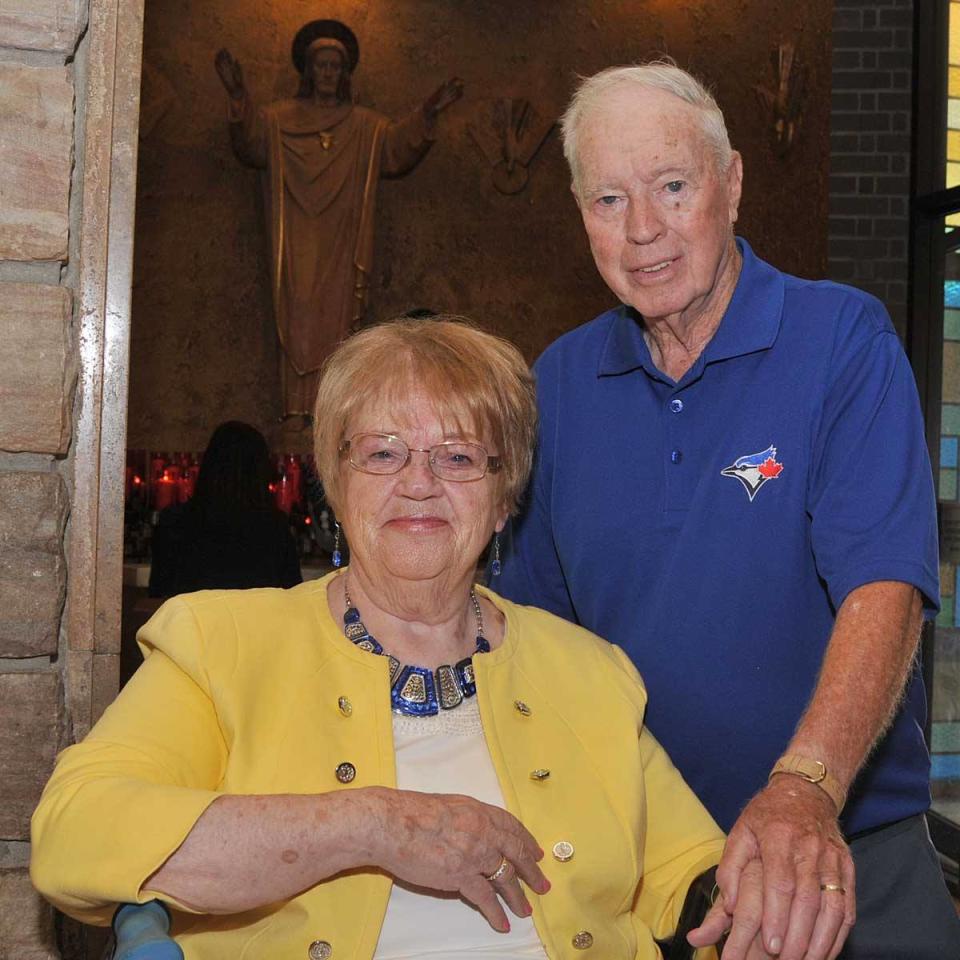 Mary Ryan and her husband Jim Ryan on their 50th wedding anniversary. Ryan said rain or shine, her husband visits her at Thomas Hall every day.