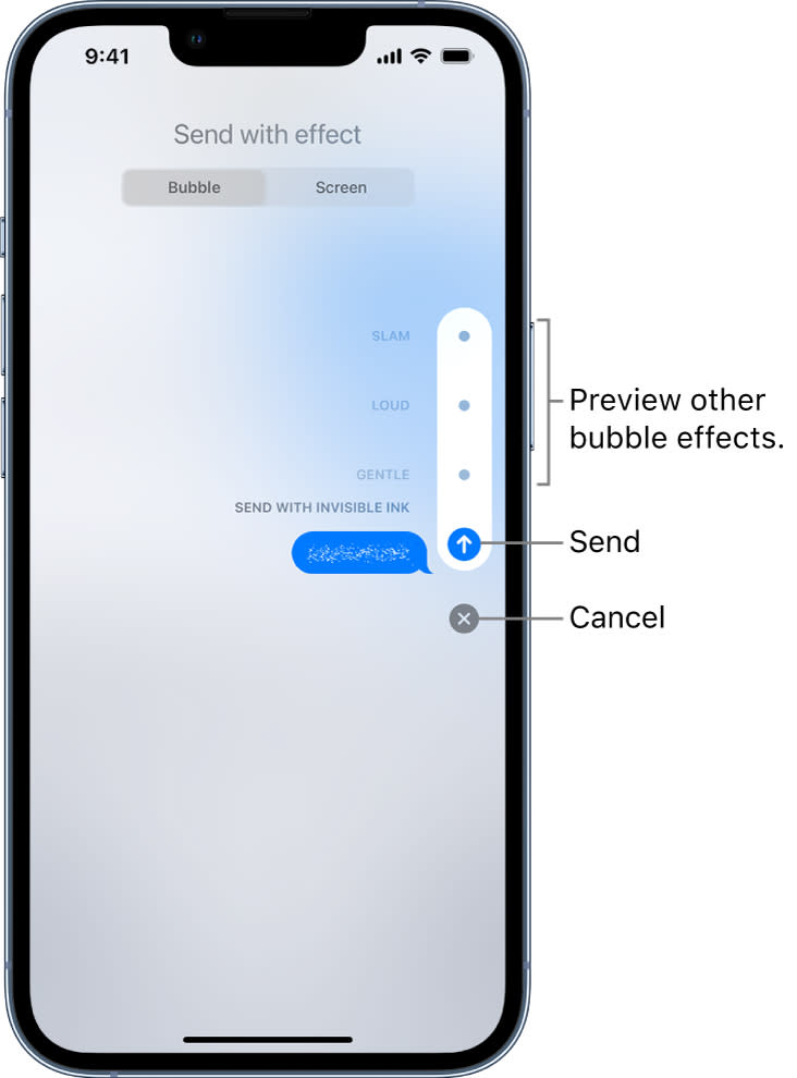 The user types their message into the iMessage chatbox and clicks on the arrow to pull up the “invisible ink” option. They then select this and press send so the encrypted message appears in the recipient’s inbox. Apple